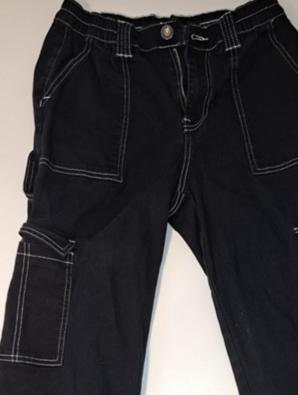 Black Cargo Pants with White Stitching